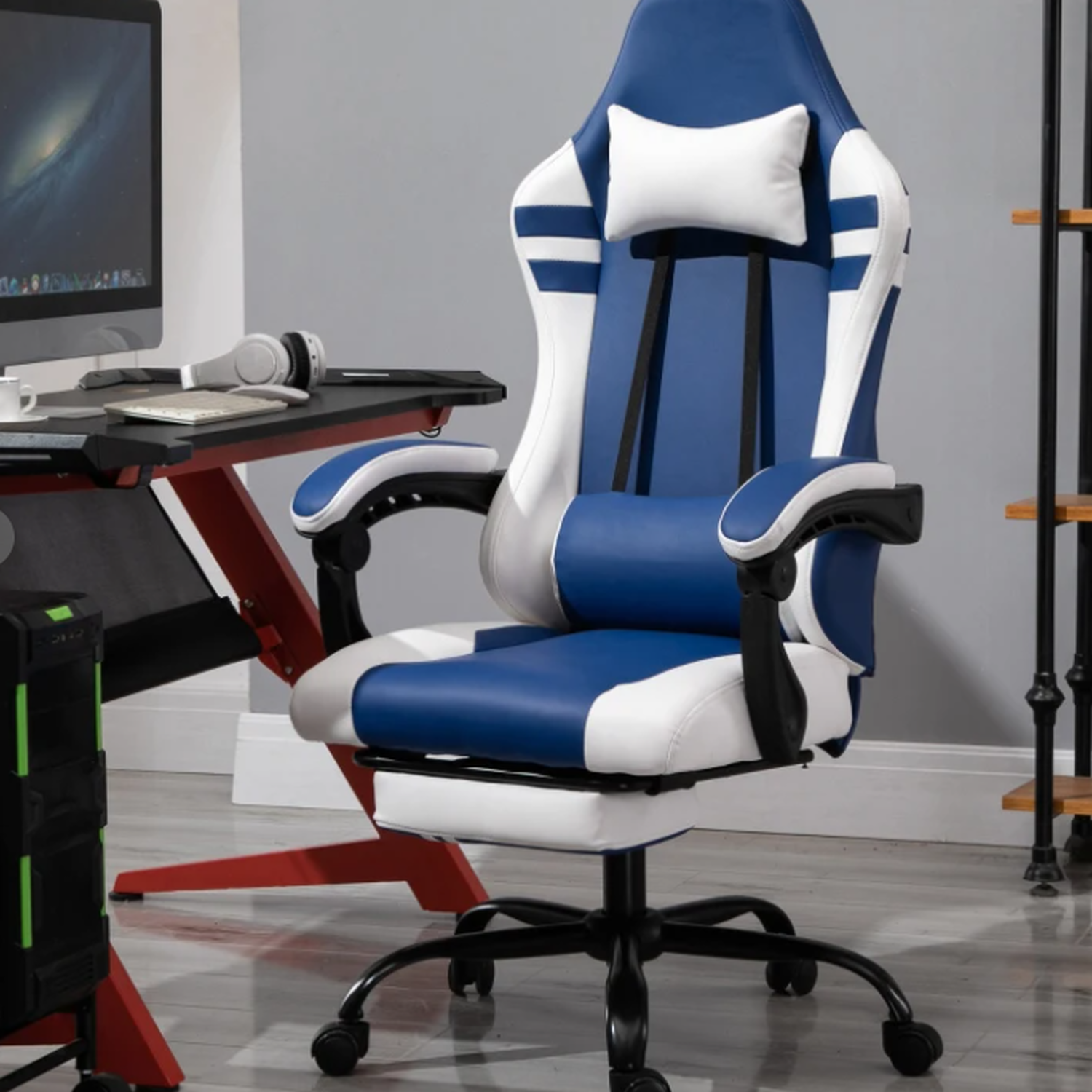 Luna Pu Leather Reclining Gaming Chair - Blue