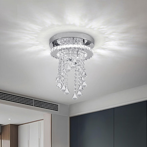Ceiling Light with Circular Crystal Ring and Crystal Pendants