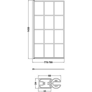 Square Bathtub Front Panel with Bath Screen Chrome Profile 1700x700mm