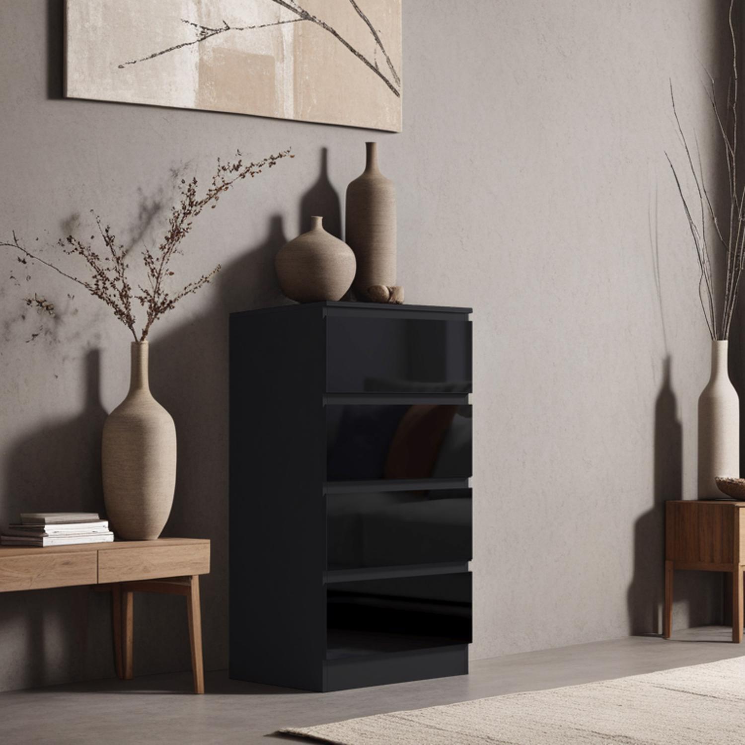 Gloss Black Chest Of Drawers  -  Black / 99cm / 40kg