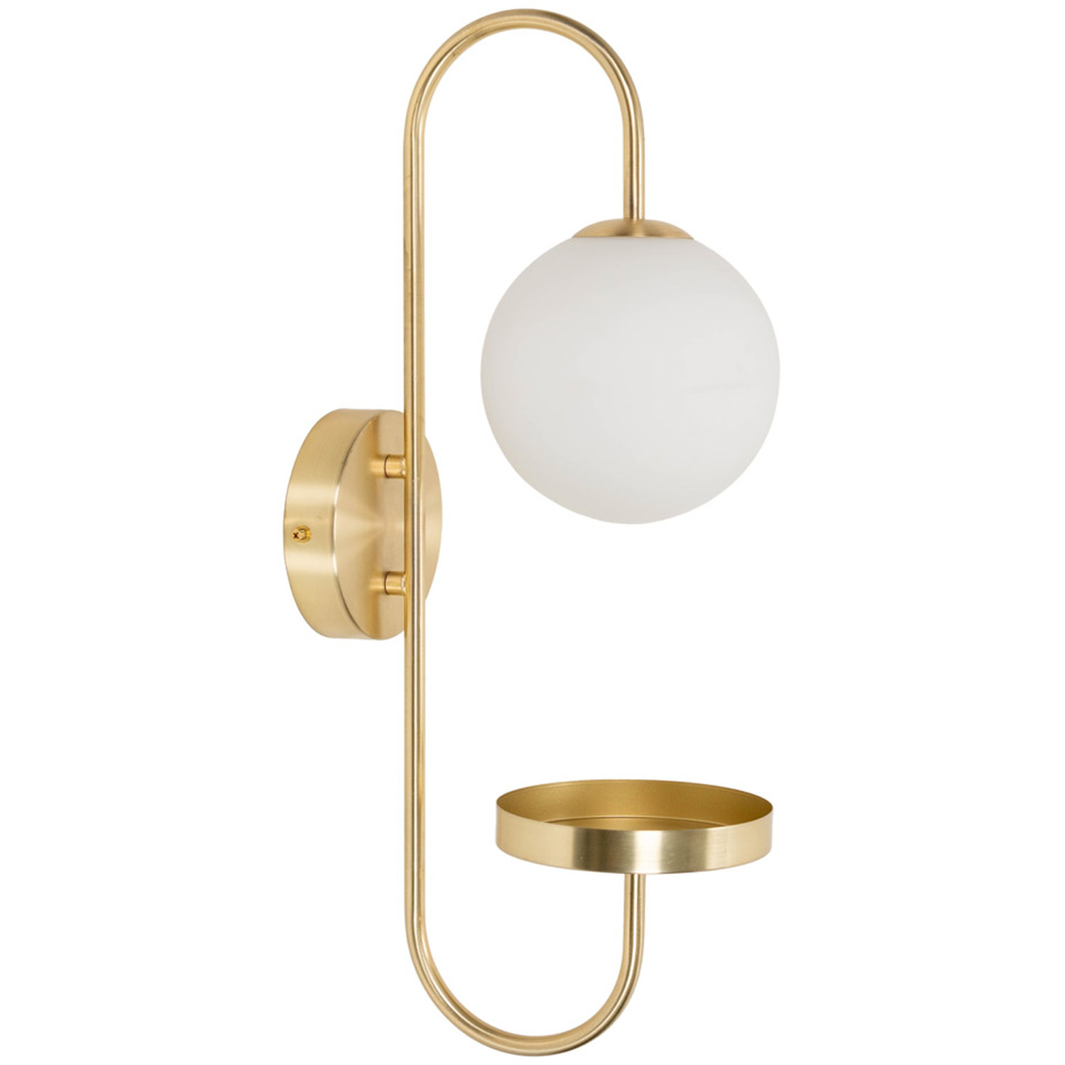 Milo Glass Globe Shade Curved Wall Light With Shelf - Gold