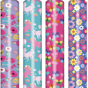 4 Rolls Gift Wrapping Paper Girls Unisex Happy Birthday 3M x 70cm Roll 12 Metre