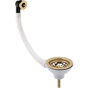 Fireclay Sink Basket Strainer Waste with Overflow Brushed Brass 90mm