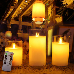 Set of 3 LED Glass Candles with Remote