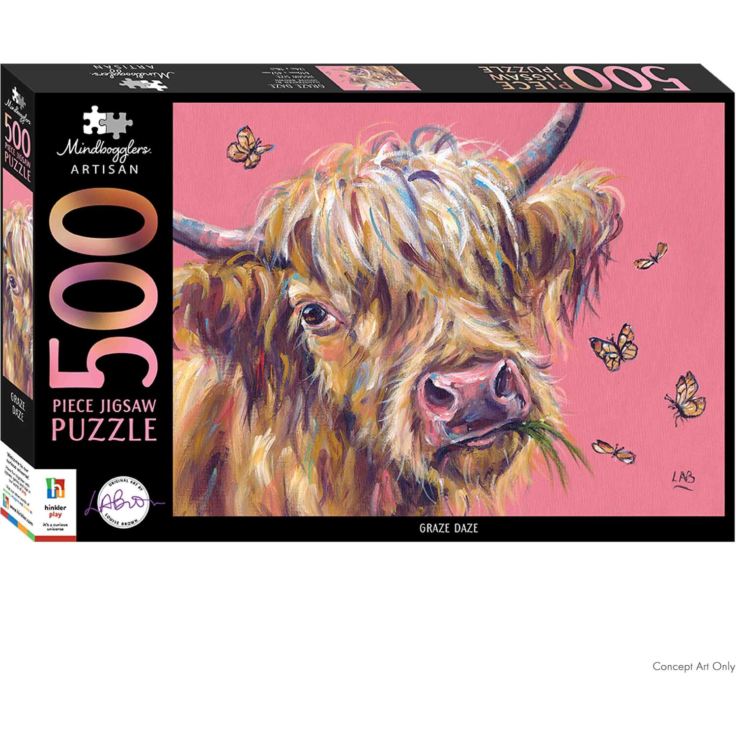 500 Piece Louise Brown Pink Cow Jigsaw Puzzle - Multicolour