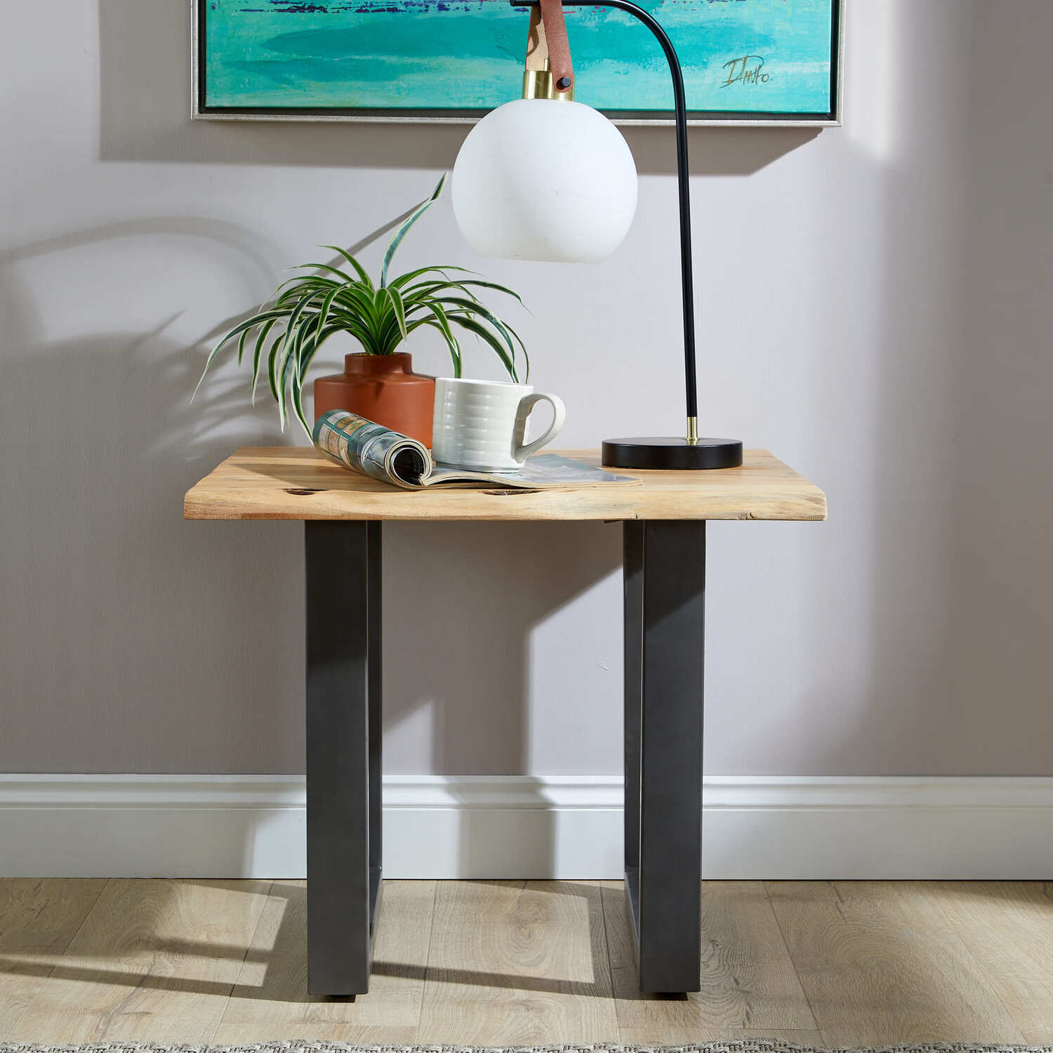 Live Edge Solid Wood Acacia Top Lamp Table - Natural