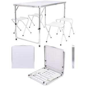 5pc Height Adjustable Folding Picnic Table  Chairs Set