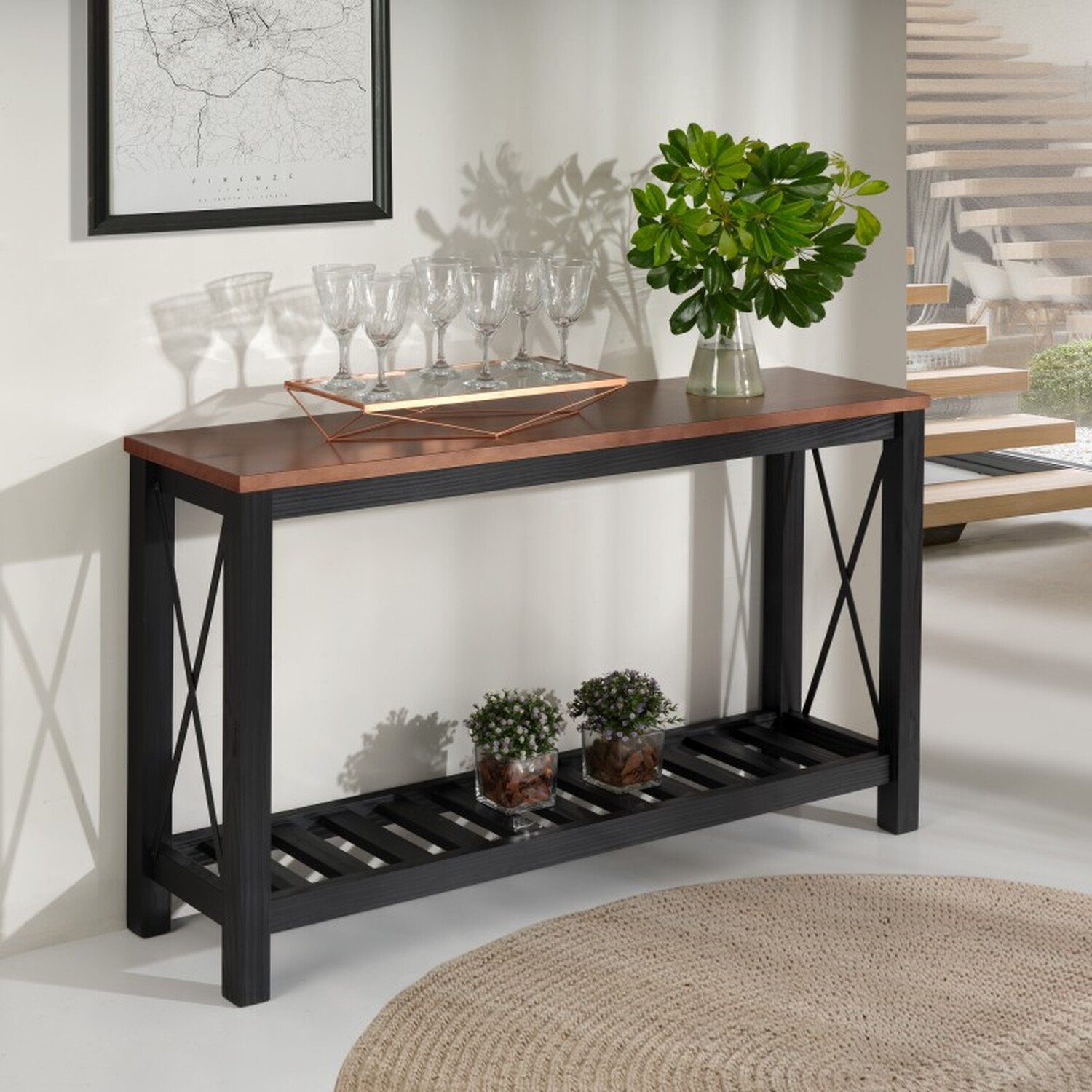 Mercers Furniture Cottage Console Table Sideboard Hallway Stand Solid Wood Wooden - Black