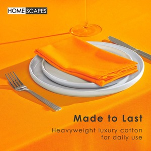 Orange Plain Cotton Round Tablecloth shot 9903660