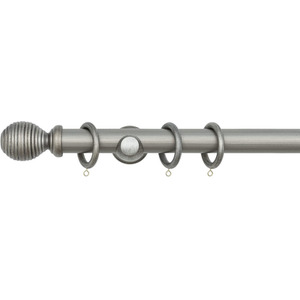 Antique Silver / 120cm A.Unique Home Ribbed Wooden Curtain Pole with Rings and Fittings (35mm) shot 10828440