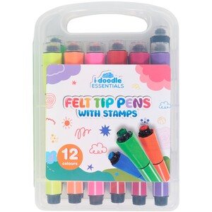 Pack of 12 Felt Tip Pens with Stamps