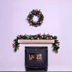 Decorated Mixed Pine Garland with Red and White Candy Canes