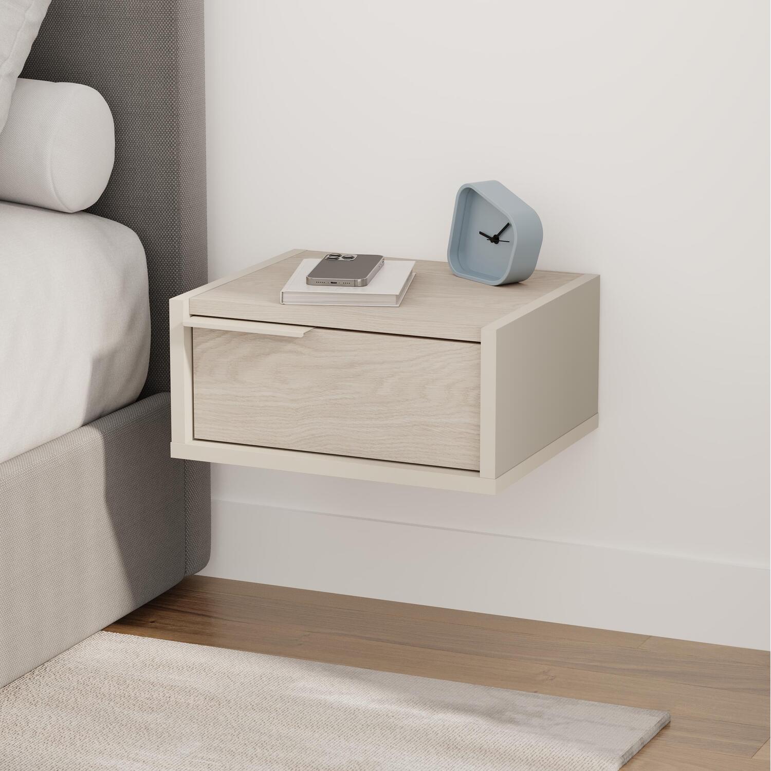 Floating Bedside Table with Drawer Wall Nightstand Sandstone,Sonoma Oak - Sandstone, Sonoma Oak