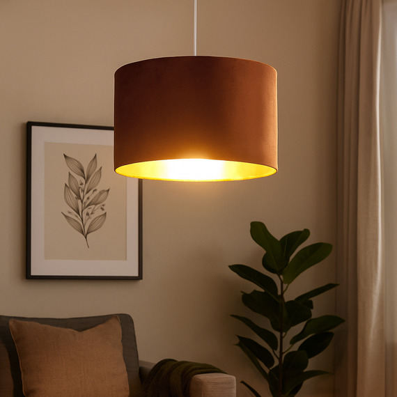 Burnt Orange Velvet Drum Shade