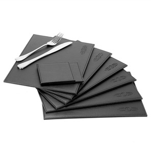 Faux Leather Placemats and Coaster Table Set Black