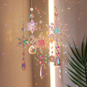 Christmas Rainbow Crystal Snowflake Pendant 4pcs