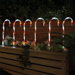 Outdoor LED Christmas Candy Cane Set of 6 with Timer and Battery