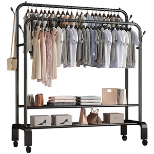 Double Rod Clothes Rack with Wheels