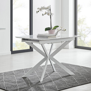 Lira White Modern Glass Chrome Extending Kitchen Dining Table 120cm-160cm