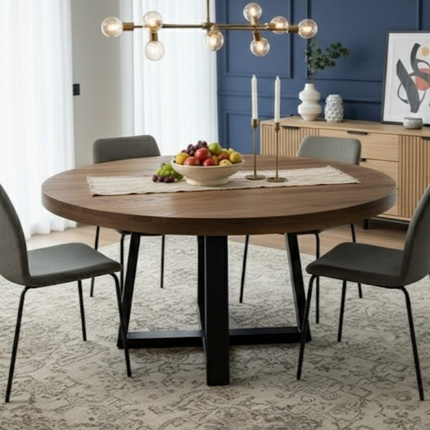 Chunky And Sturdy Round Dining Table - Mid Oak 100cm