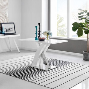 Atlanta Chrome Metal And White High Gloss 4 Seater Dining Table