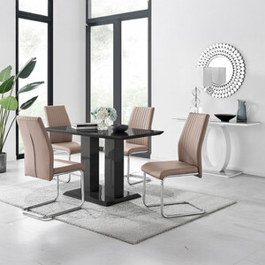 Imperia 4 Modern Black High Gloss Dining Table and 4 Lorenzo Chrome Chairs Set