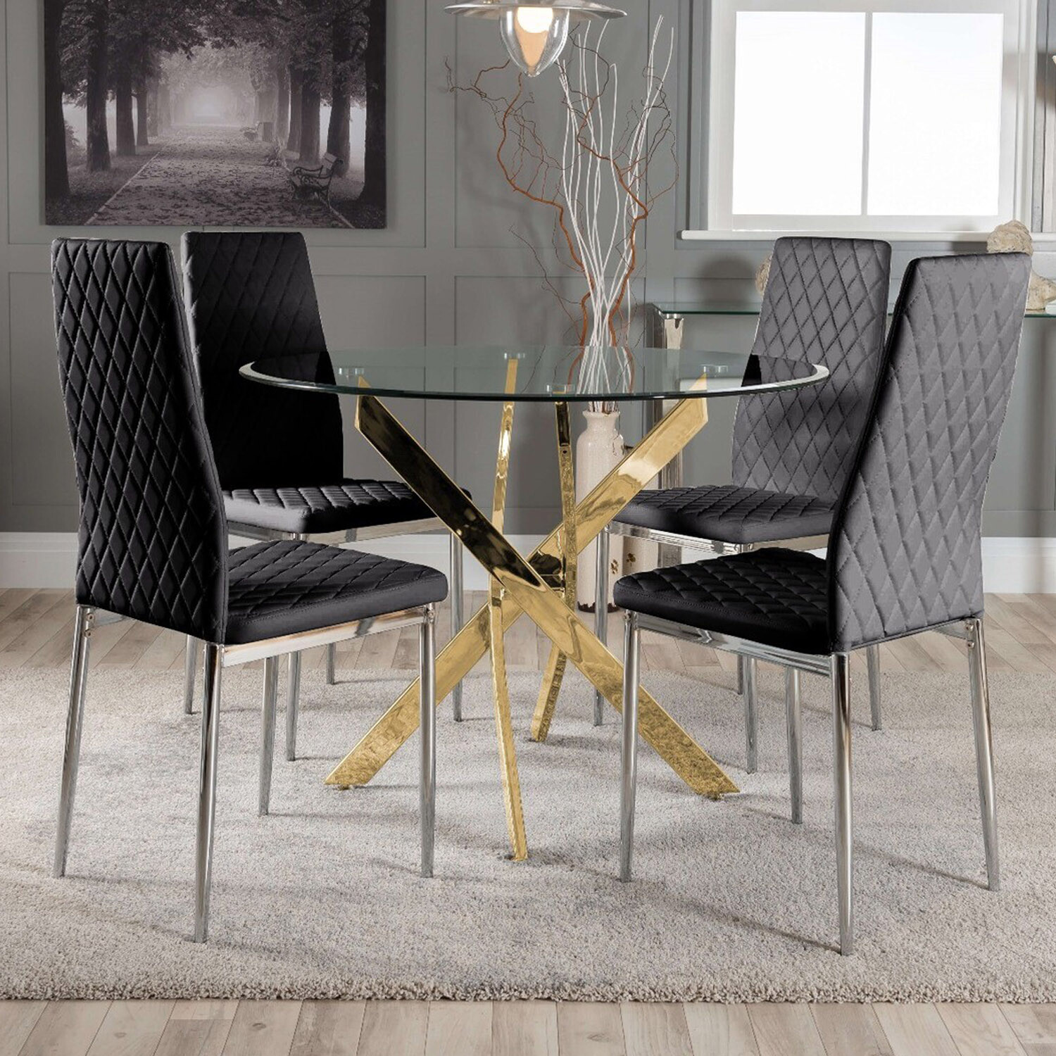 Novara Dining Table With Four Milan Dining Chairs - Black