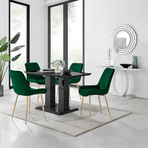 Imperia 4 Black Dining Table with 4 Pesaro Gold Leg Chairs