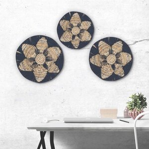 Set of 3 Boho Black Seagrass Wall Bowls - Handmade Eco Decor