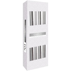 Silver Metallic Taper Candle Elegant Reflective Steady Burn