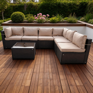 Rattan Garden Mix Brown Modular Wiltshire 6 Seater Corner Sofa Set