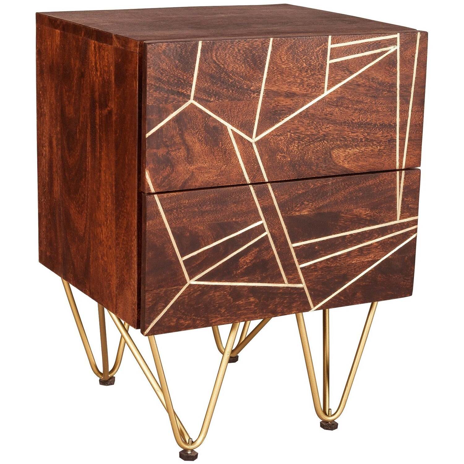 Wyld Haus Bandung 2-Drawer Side Table dark mango wood and gold - Brown