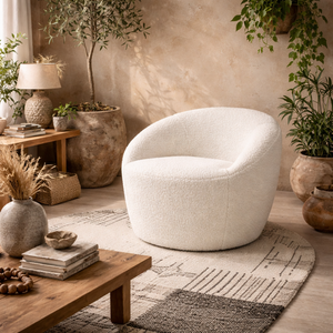 Wyld Haus Cobh White Bouclé Round Armchair