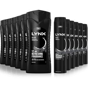 Lynx Black 12H Refreshing Shower Gel 500ml, 6 Pack with 48H Fresh Body Spray 250ml, 6 Pack