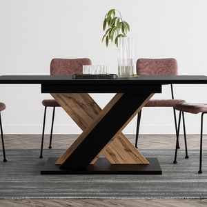 Black Dining Table 120-160 cm TOXX Black and Wotan Oak Effect shot 13117459