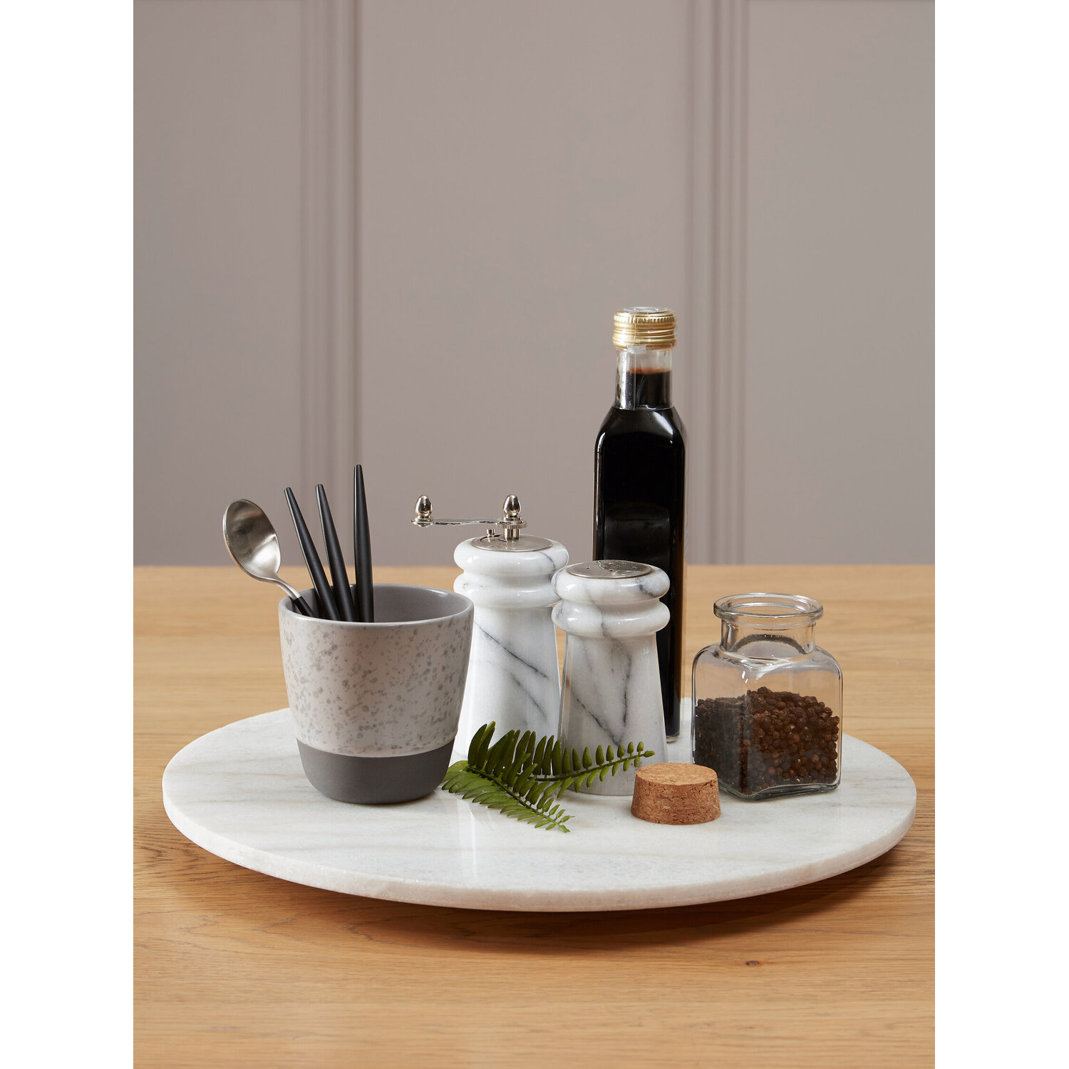 Kindia Round White Marble Lazy Susan - White