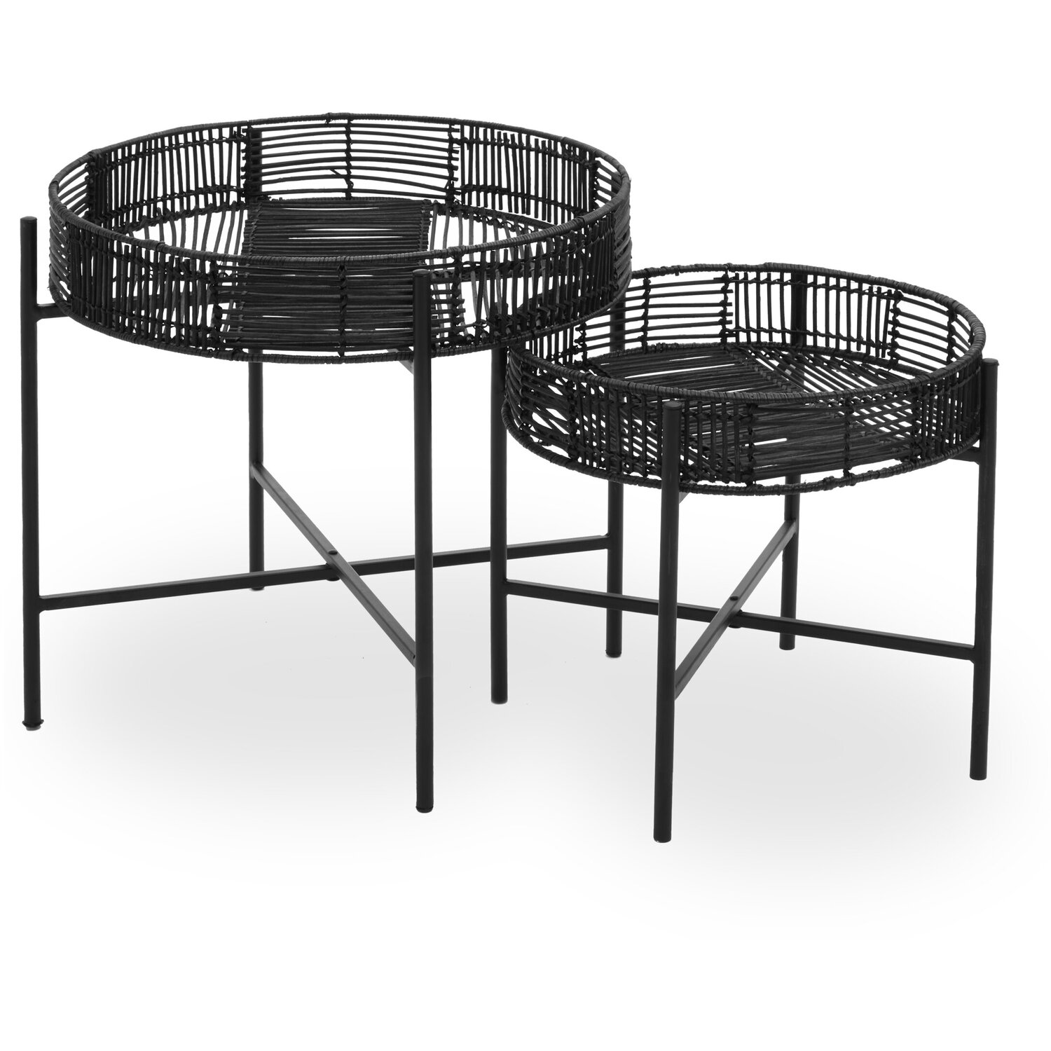 Interiors By Premier Batu Set Of 2 Black Rattan Side Tables - Black