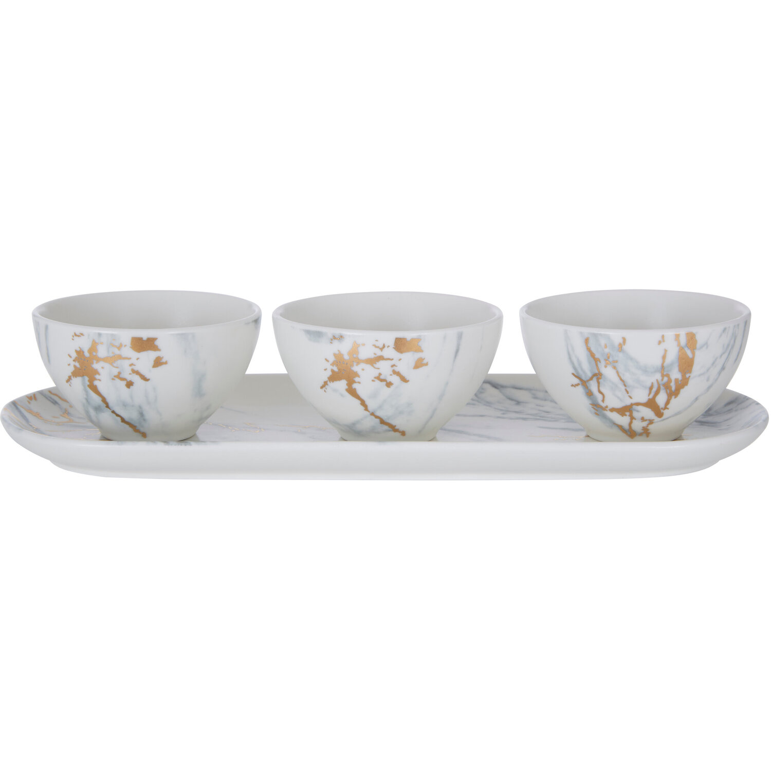 Marble Luxe Dip Bowls with Tray Set - White