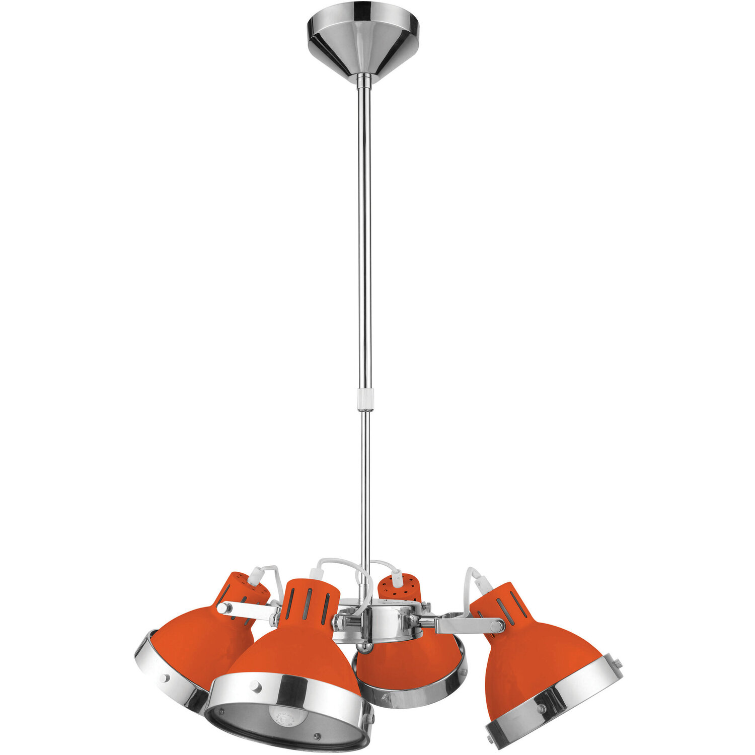 Jasper Orange Shade and Chrome 4 Shad Pendant Light - Orange