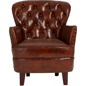#Victor Brown Leather Armchair with Button Tufted Back