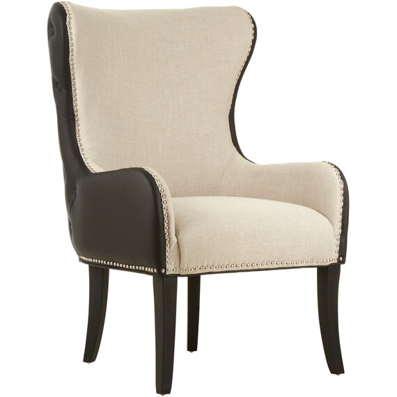 Doucet Natural Fabric Armchair with Black Leather Effect Back