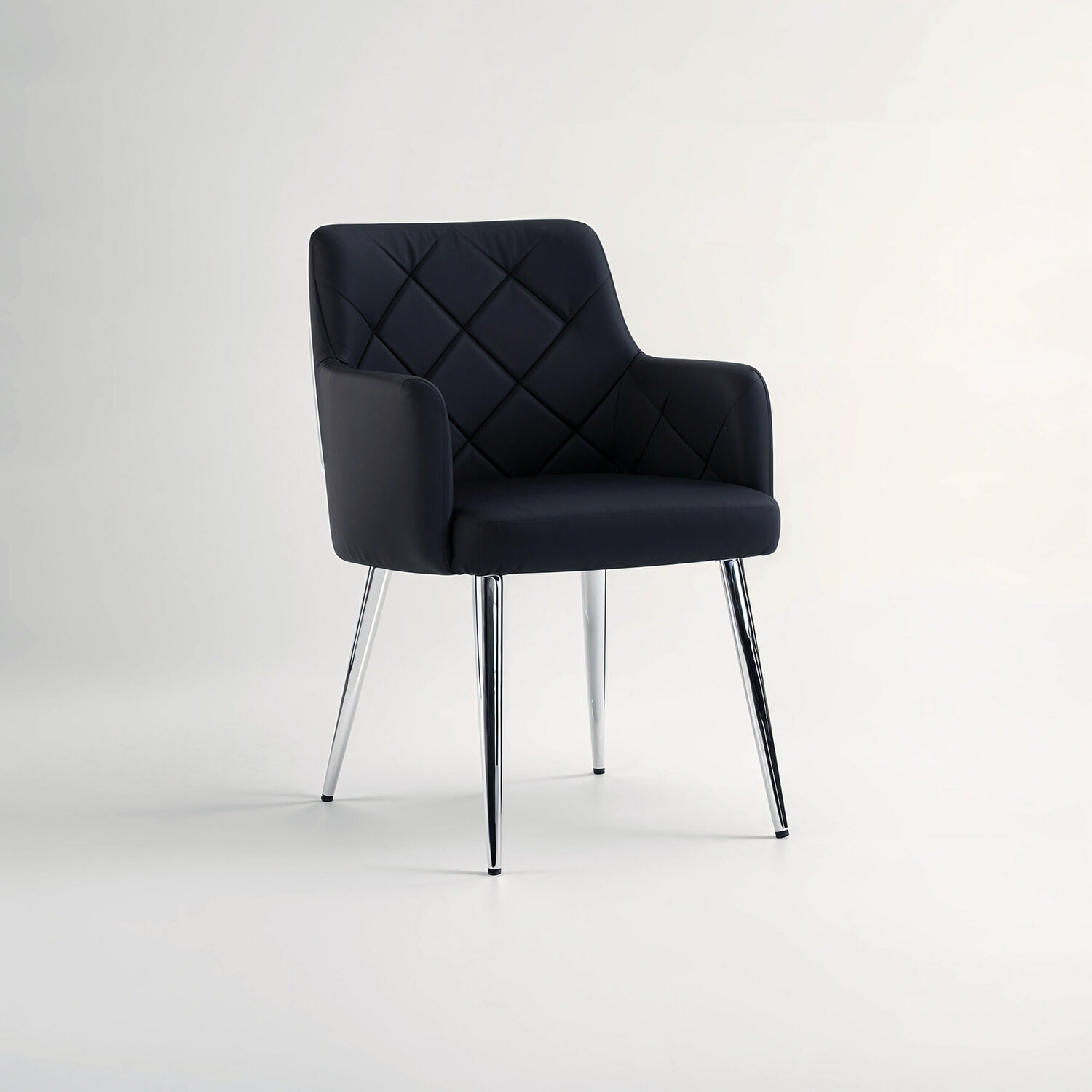 Tamzin Black Velvet Quilted Dining Chair with Chrome Finish Legs - Black