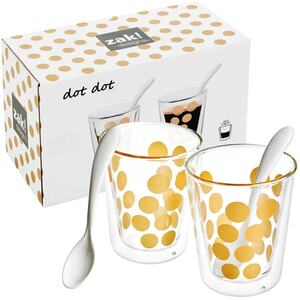 Zak Double Wall Espresso Cup Set with Spoon  - 200ml - Gold - Set of 12