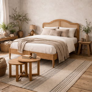 Nenagh 4ft6 Double Bed with Curved Rattan Headboard