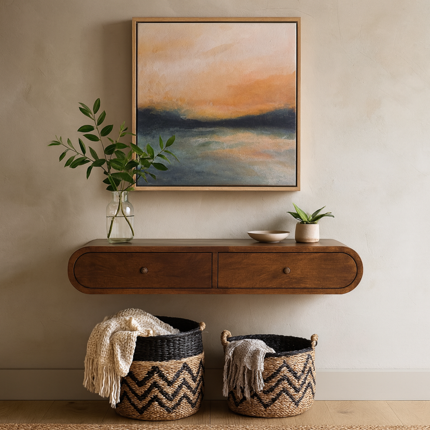Peschiera Floating Chestnut Console 2 Drawer Solid Mango Wood - Brown
