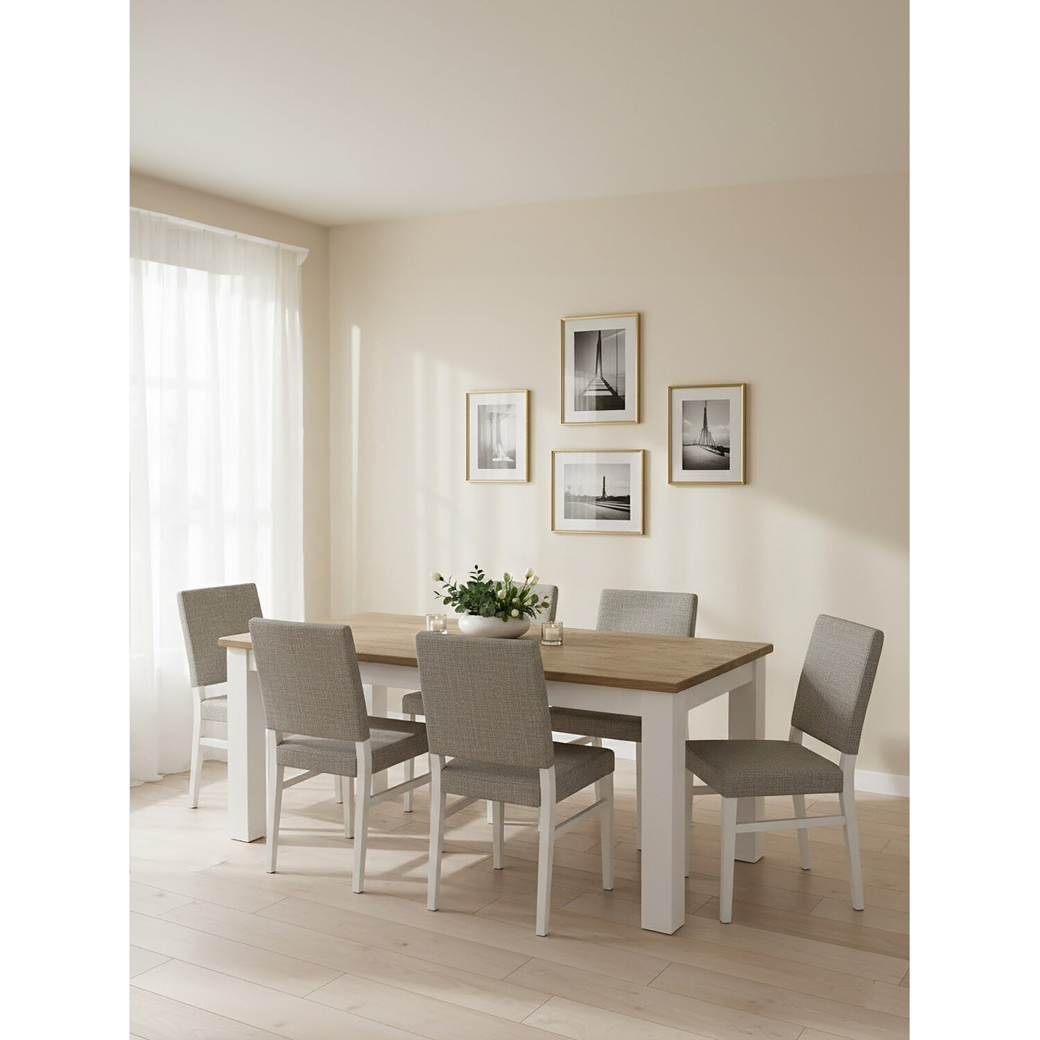 Hampstead Oak Top White Dining Table - White