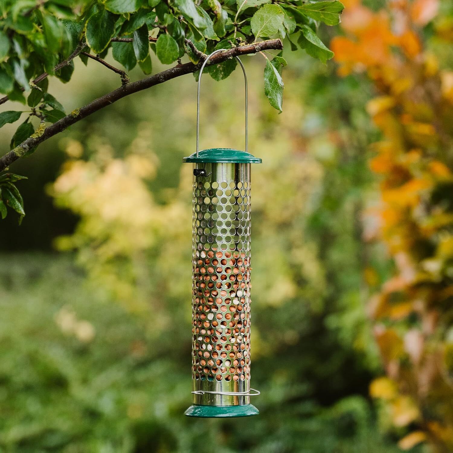 Image of Peanut Metal Bird Feeder - Green