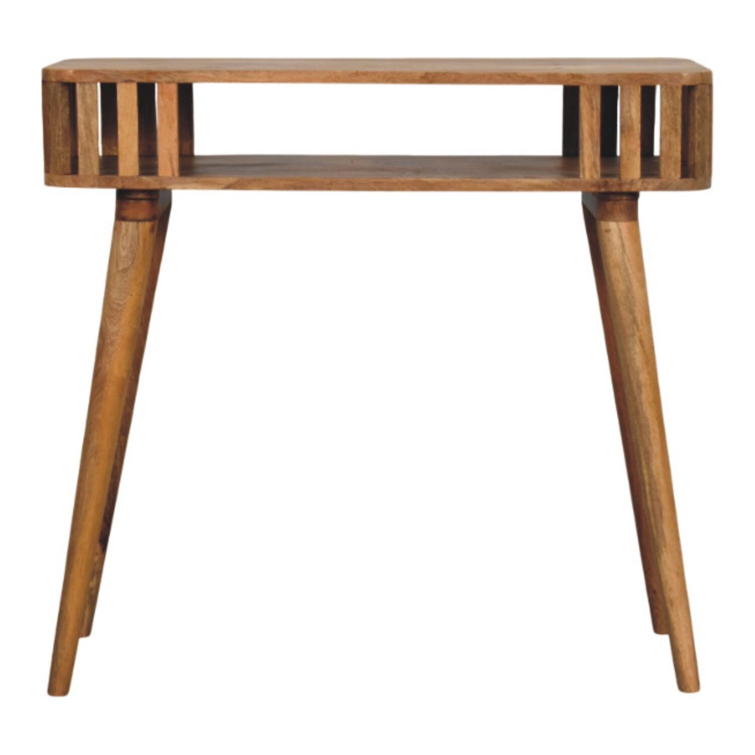 Solid Wood Slatted Oak-ish Console - Brown