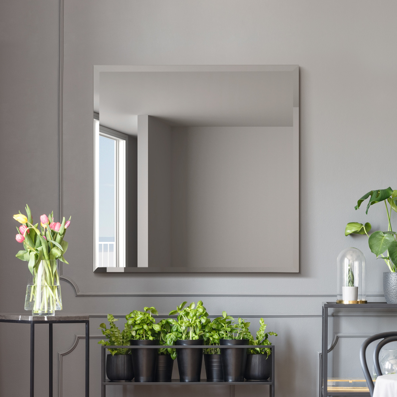 Image of Moderni Glass Frameless Bevelled Square Wall&hellip;