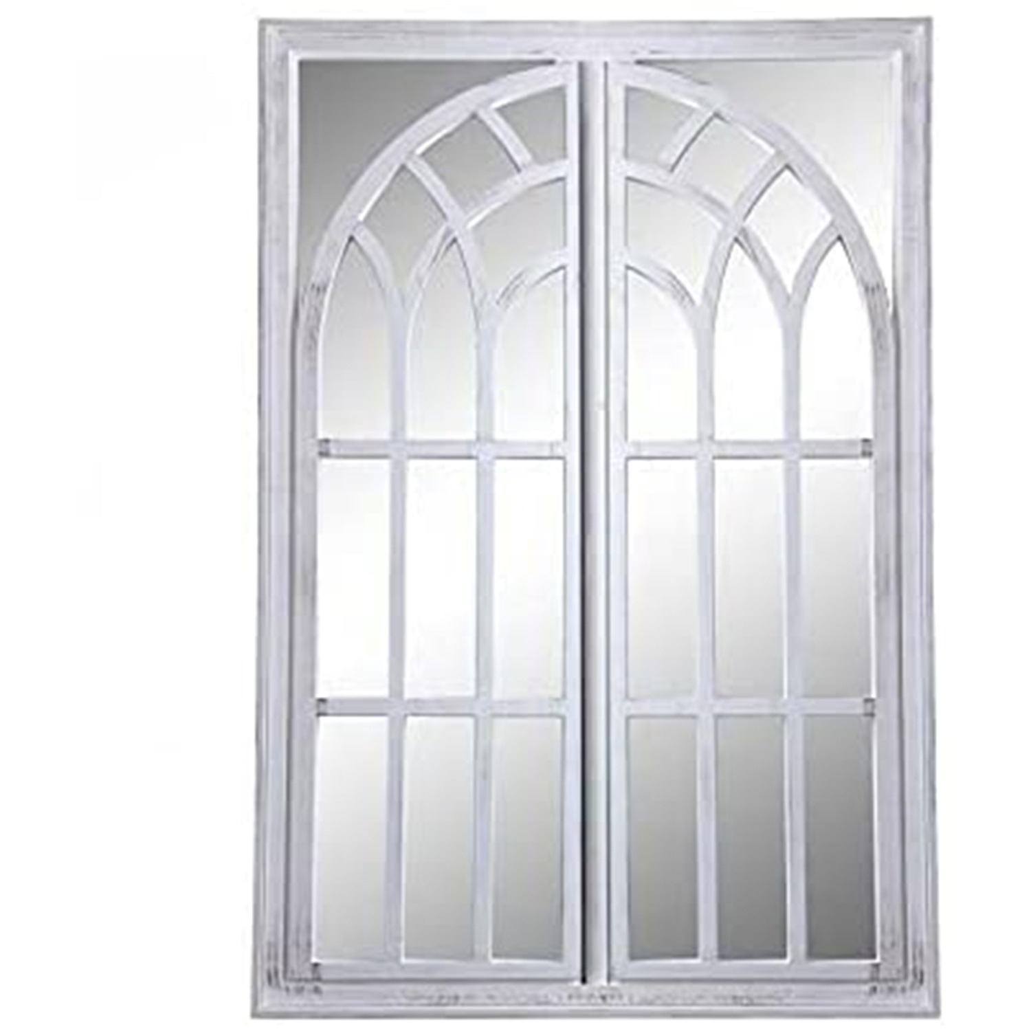 Ex Large Rustic White Window Style Arch Wall Mirror Garden Vintage - White